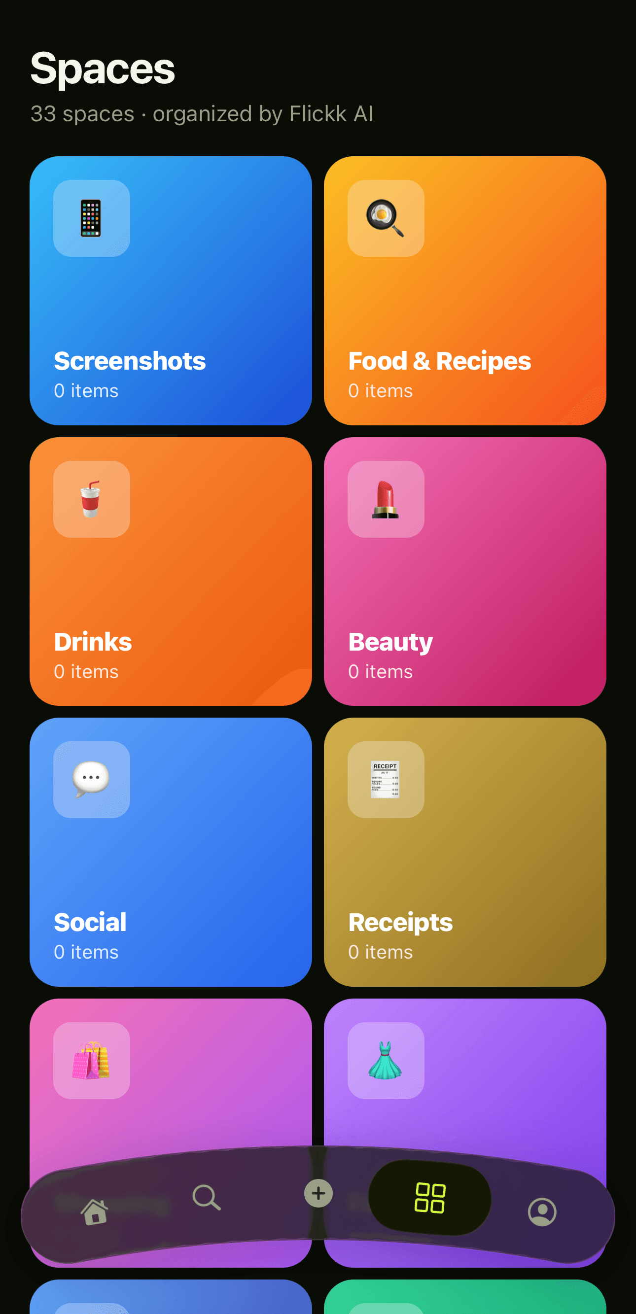 Flickk spaces, AI organized categories